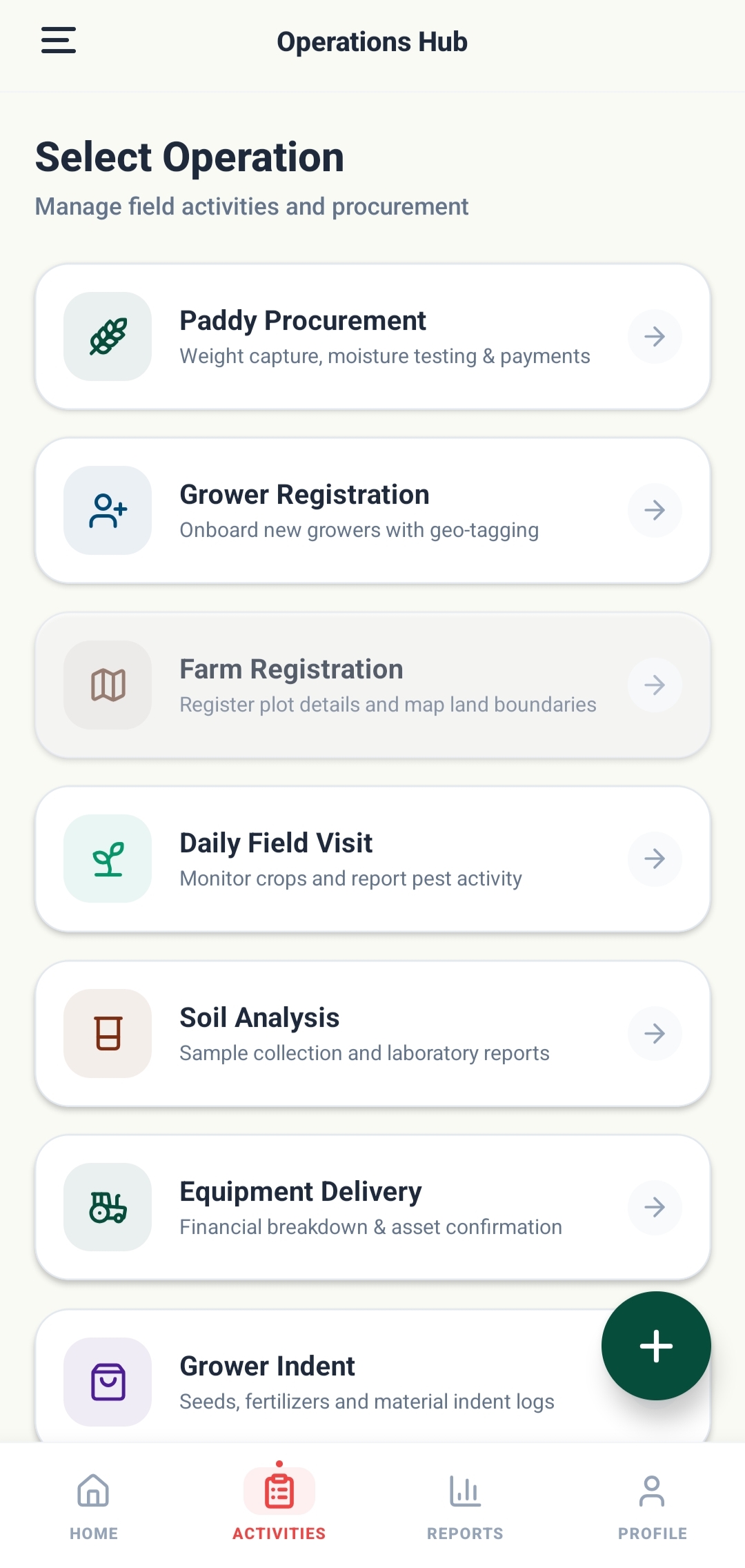 Agricultural Activities & Procurement Console