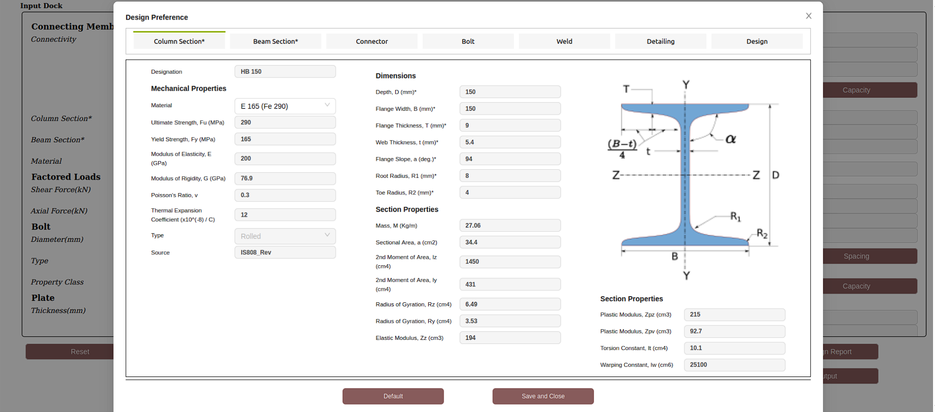 Beam Section & Mechanical Properties