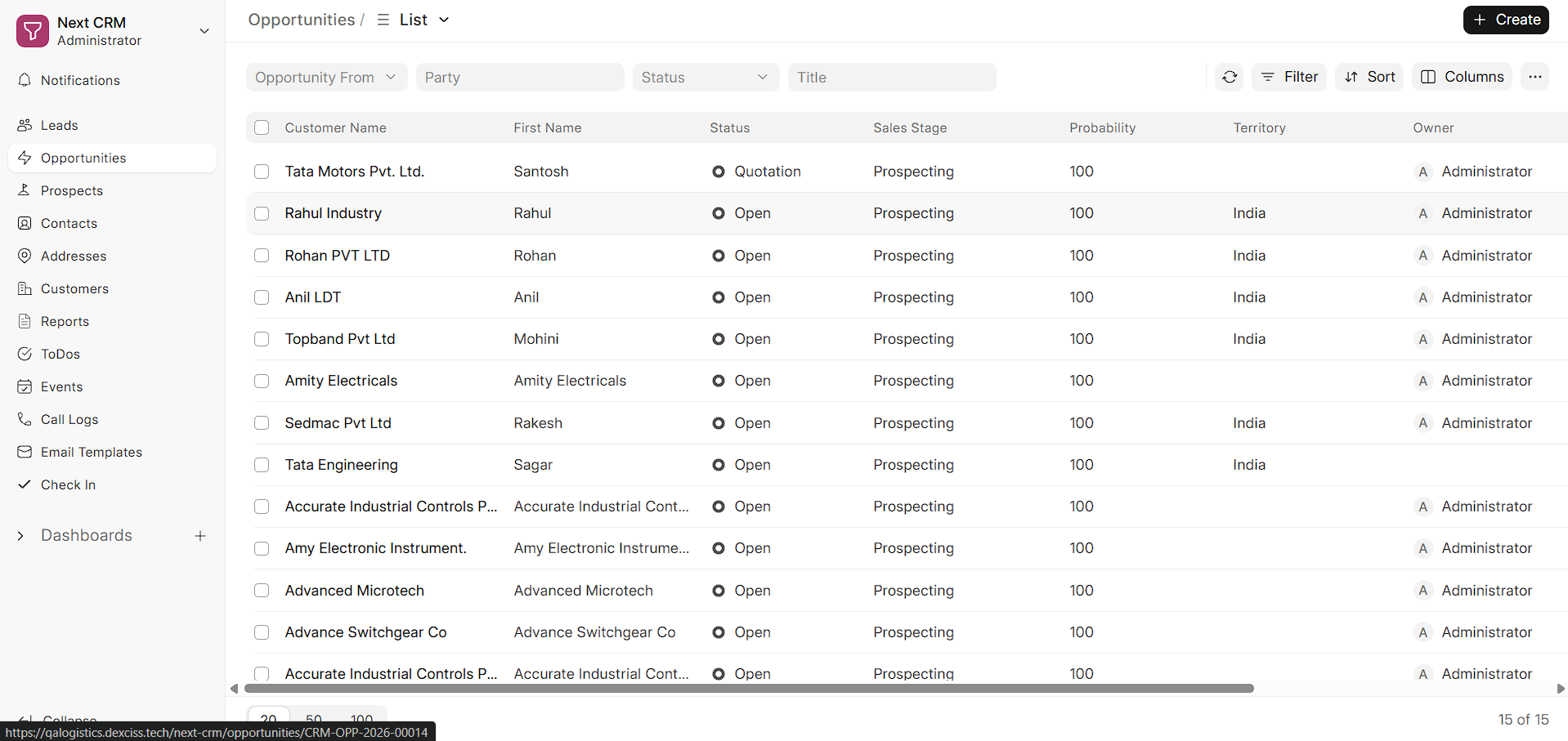 Opportunities Pipeline & Sales Stage Tracking